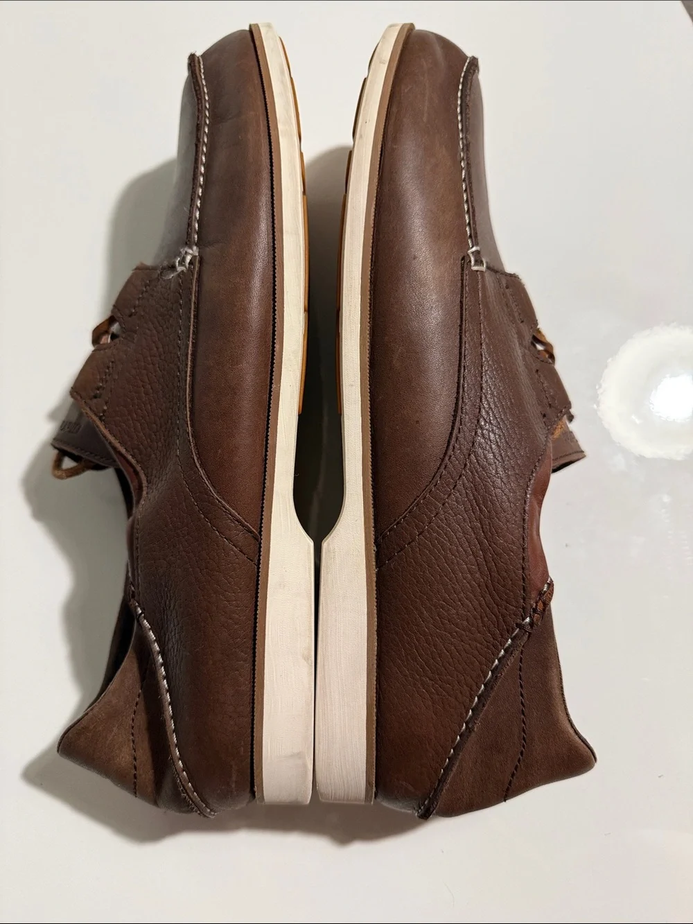 OluKai DEDE Moku Brown Leather MENS Lace-Up Moc Toe Boat Loafers Shoes - Size 13